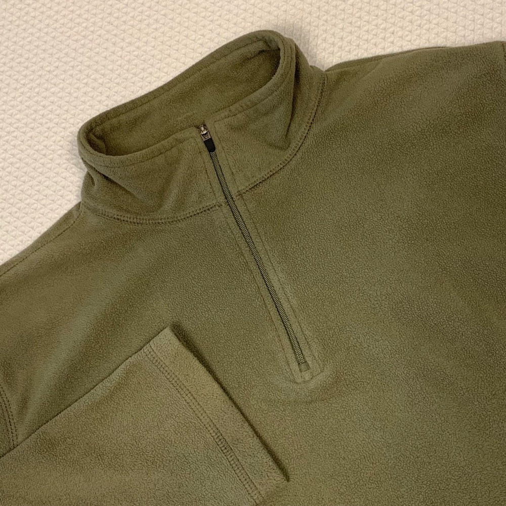 Lands End Mens M 38-40 Fleece Quarter Zip Pullover Olive Green Jacket Sweater